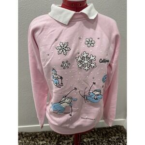 Vintage Pink Hanes California Snowflakes Skiing Bears Sweatshirt Collared